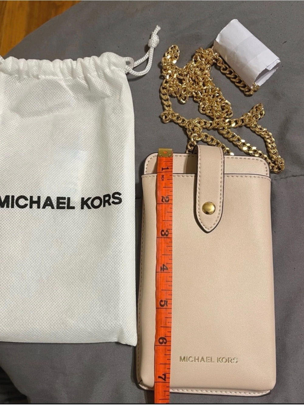 Michael Kors Blush Beige Phone Crossbody with Gold Chain